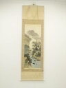 【中古】【ゴールデンウィークセール10%オフ】【書画】秀峰筆 彩色山水 肉筆絹本掛軸【送料無料】掛け軸 床の間 書 おしゃれ 絵画 表具 芸術 茶道 年中掛け ...