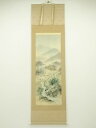 【中古】【夏まつりセール10%オフ】【書画】竣筆 彩色山水 肉筆絹本掛軸【送料無料】掛け軸 床の間 書 おしゃれ 絵画 表具 芸術 茶道 年中掛け インテリア ...