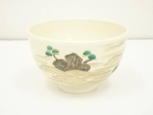 【中古】【茶道具】京焼　橋本紫雲造　色絵松茶碗（箱付）【送料無料】茶道 抹茶 おしゃれ 抹茶茶碗 抹茶碗 和食器 レトロ 茶器 骨董 茶わん 茶会 茶の湯