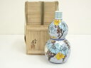 【中古】【陶芸・陶器】九谷焼 竹凰窯造 ぶどう文瓢型壷(共箱)【送料無料】壺 おしゃれ つぼ インテリア アンティーク 骨董 容器 置物 置き物 床の間 和室 芸術 来客