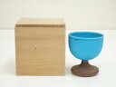 【中古】【残暑セール35%オフ】【陶芸・陶器】夢生窯 関理史造 青釉高盃(共箱)【送料無料】