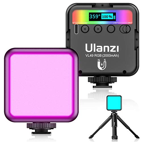 最新 Ulanzi VL49 RGB撮影ライト+三脚付き LEDビデオライト 卓上スタンド 359色RGBモード 明るさ調整が可能 9000k明るい白色光 2000mAh USB充電式 iphone/Gopro/Osmo Pocket/Samsung/