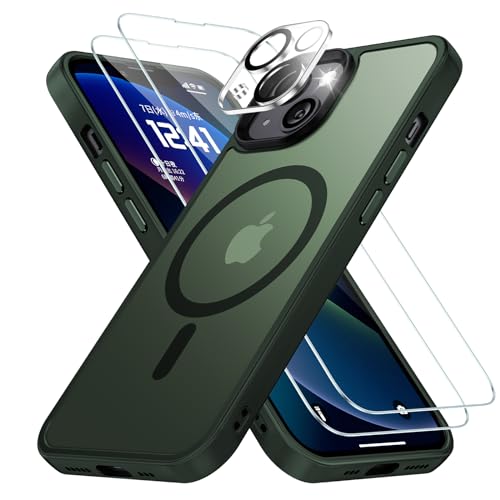 MagSafe対応 フィルムセット Holidi iPhone13miniケース MagSafe マット感 マグネット搭載 ストラップホール付き 米軍MIL規格 全面保護 ワイヤレス充電 黄変なし 二重構造 半透明 アイフォン 13ミニ カバー グリ