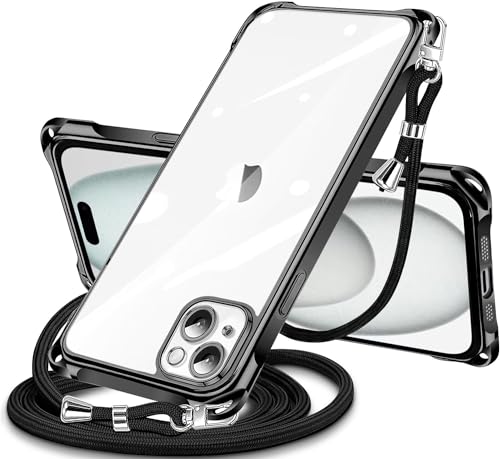 iPhone 15 Plus 用 ケース クリア ショルダー iPhone15plus スマホケース アイフォン15Plus カバー 肩掛け 斜めかけ 縄掛けケース 透明 薄型 軽量 TPU携帯ケース 紐付き 斜めがけ 織りストラップ付き ネックストラ