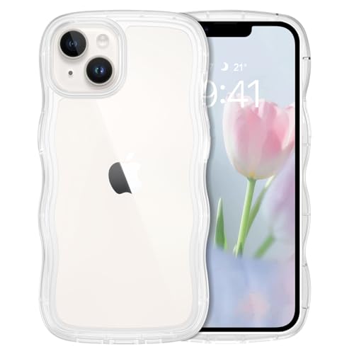 VENINGO いPhone14 ケース iPhone 13 ケース クリア ウェーブ おしゃれ TPU PC 韓国 かわいい 可愛い スマホケース 人気 シンプル 滑り止め 薄型 軽量 耐衝撃 指紋防止 レンズ保護 ストラップホール付き シリコン T