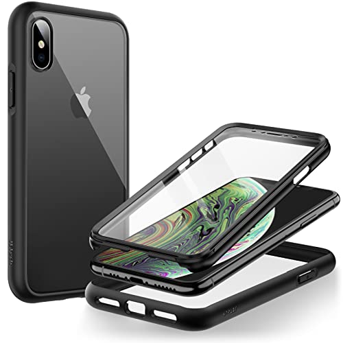 JEDirect iPhone XS と iPhone X (5.8インチ専用) ケース 液晶保護フィルム内蔵 傷つけ防止 フルボディ 360 全面 保護カバー クリアバック (ブラック)