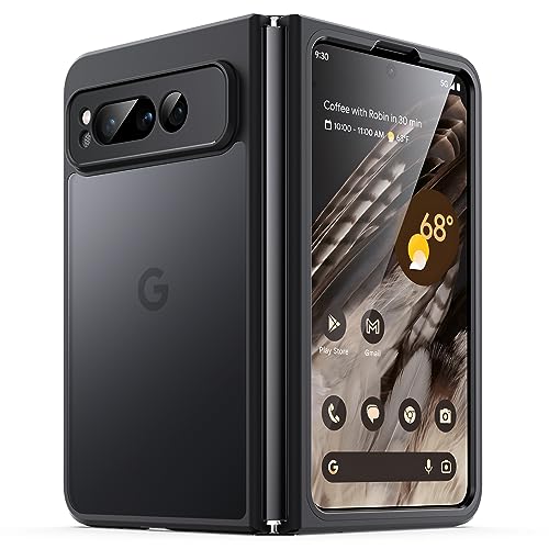 JEDirect Google Pixel Fold 2023用 マットケース カメラレンズまで全面保護 つや消し 半透明 衝撃吸収 バンパーカバー 指紋防止 ブラック 