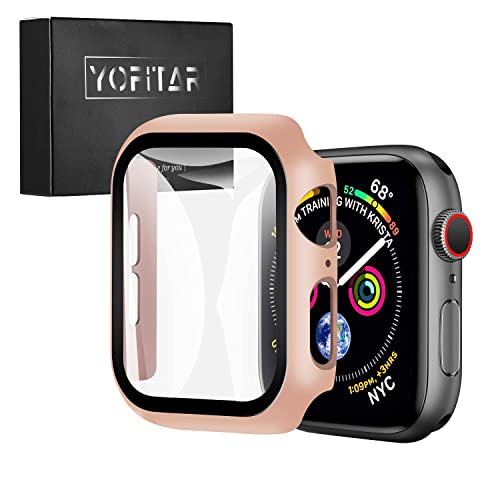 YOFITAR Apple Watch 用 ケース seriesSE2/6/SE/5/4 40mm YOFITARアップルウォッチ保護カバー ガラスフィルム 一体型 PC素材 全面保護 超薄型 装着簡単 耐衝撃 高透過率 指紋防止 傷防止 ローズゴール