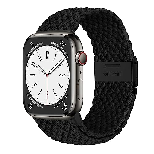 コンパチブル Apple Watch バンド 無段階に調整なステンレスバックルブレイデッドソロループベルト ファッションで快適な伸縮性で通気性の良いストラップ アップルウォッチシリーズ 8 7 6 5 4 3 SE Ultraに対応 (49mm 45m