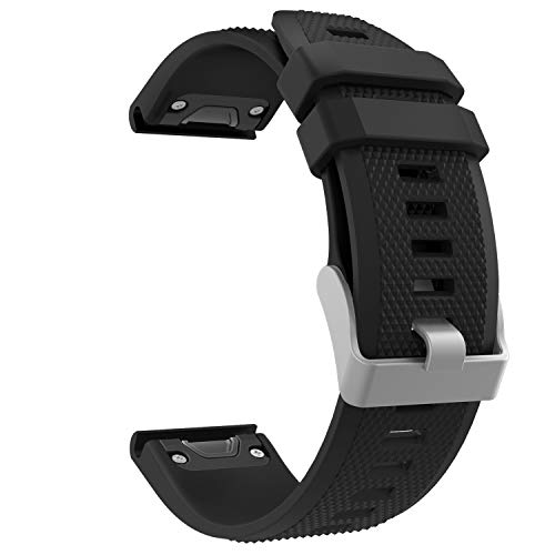 ATiC Garmin Fenix 5 バンド Garmin forerunner 935 / Approach S60用 高級ソフト シリコーン製腕時計ストラップ/バンド 交換ベルト BLACK 腕幅：5.31 -8.85 Fenix 5X /