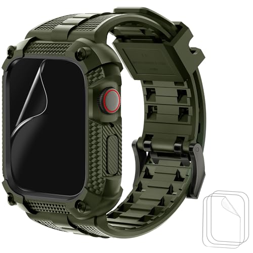 Wristitani Warrior Apple Watch バンド 41mm/45mm 一体型 ケース 耐衝撃 TPU アップルウォッチ バンド 3Dフルカバーフィルム iWatch Series 8/7/6/se/5/4 に対応