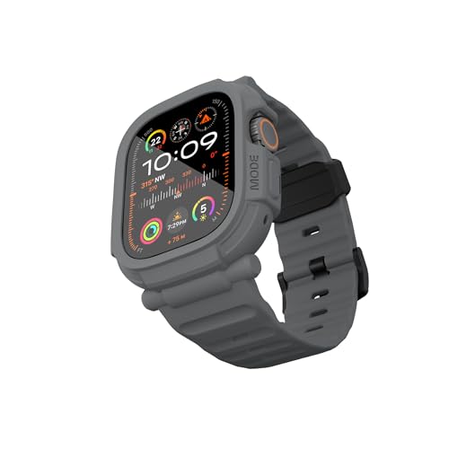 elkson Apple Watch Ultra 2/1 バンドケース 49mm スクリーンプロテクター 強化ガラス Quattro Proシリーズ 頑丈 iWatch用バンパーストラップ ミリタリーグレード 耐久性のある保護カバー 耐衝撃性 グレー