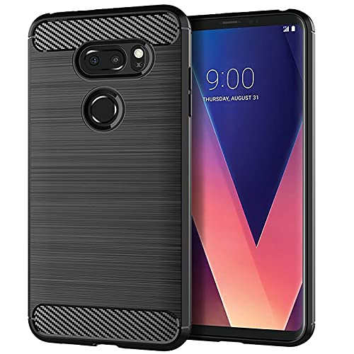 UNEED LG V30+ /isai V30+/LGV35 用の スマホケース L-01K /L-02K用の ケース カバー ケース 炭素繊維カバー (素材/TPU) 指紋防止 滑り止め 薄型 軽量 耐衝撃 簡易脱着 ソフトケース カラー：黒