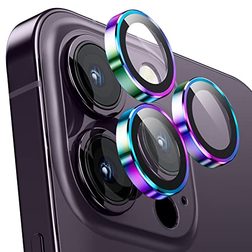 カメラフィルム iPhone 14Pro/14Pro Max用 カメラカバー 9Hガラス アルミ合金製 カメラ保護 キズ防止 耐衝撃 高透過率 アイフォン 14プロ/14プロマックス用 カメラレンズカバー カラフル