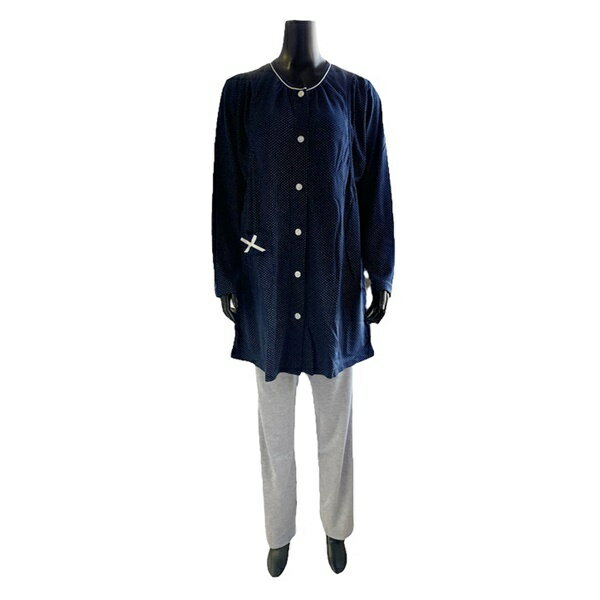 マタニティパジャマ 産前 産後 対応 ドット 水玉 柄 前開き マタニティ M～Lサイズ 長袖 長ズボン 授乳口 ウエストゴム調節 出産準備 入院 2