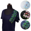 【ホワイトLLのみ】Tシャツ 半袖 フラダンス ハワイアン 用品 婦人 レディース プルメリア セミワイドUネック トップス ホワイト ネイビー ブラック【2点...