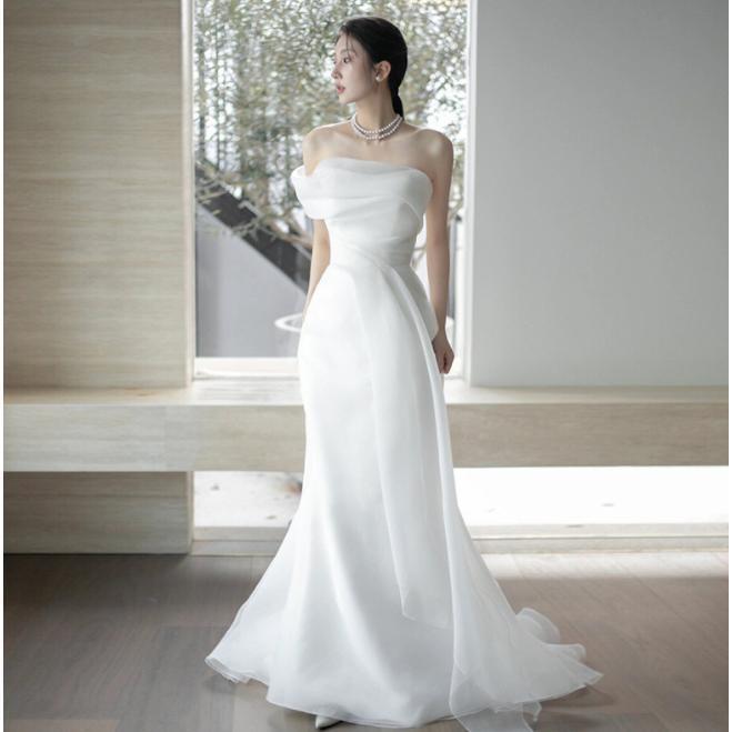 ウェディングドレス ウエディングドレス 二次会 結婚式 前撮り ブライダル ロングドレス 花嫁 スレンダードレス マーメイドドレス 白 キャミソール ファスナー