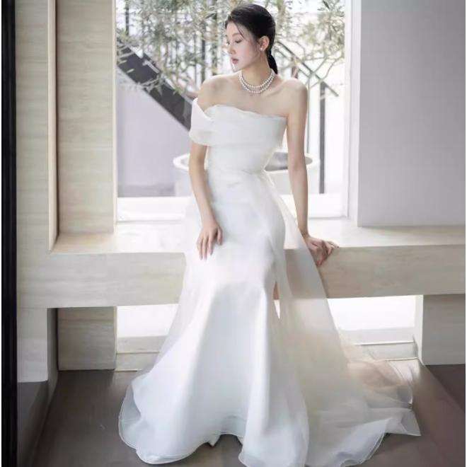 ウェディングドレス ウエディングドレス 二次会 結婚式 前撮り ブライダル ロングドレス 花嫁 スレンダードレス マーメイドドレス 白 キャミソール ファスナー