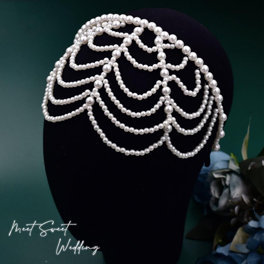 ウェデイング カチューシャ パール ヘッドドレス 髪飾り レトロ ブライダル 花嫁 二次会 パーティー 結婚式 演奏会 披露宴 発表会 舞台 挙式 前撮り エレガント