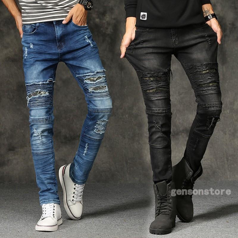 デニム ボトムス メンズ ジーンズ ストレッチ デニムパンツ おしゃれ ファッション 2色 バイカーパンツ..