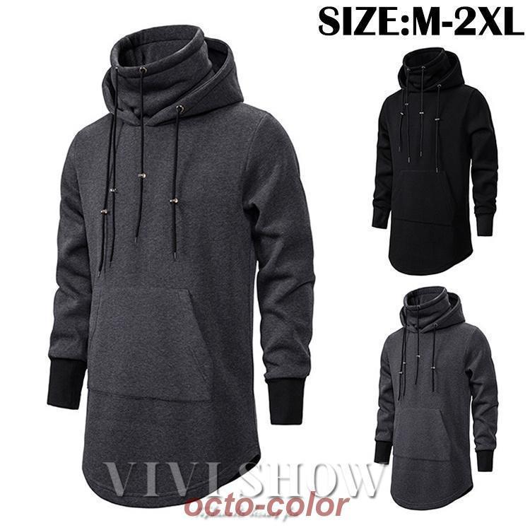 長袖パーカー メンズ ハイネック 防寒 秋服 冬服 長袖 パーカー フード付き おしゃれ 新作