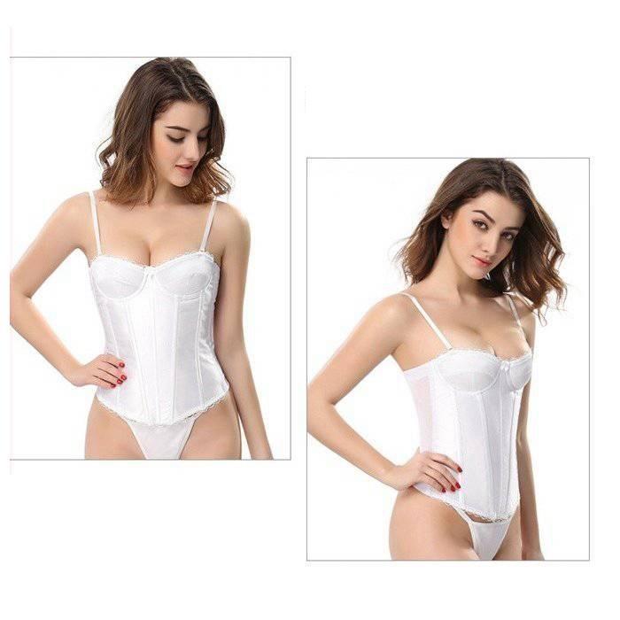 ブライダルインナービスチェ?コルセット?ウェディングドレス用?ノンレースベアバックビスチェ　ホワイ..