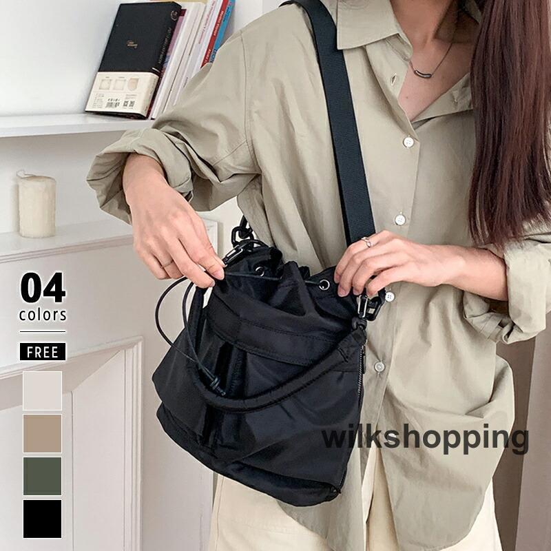 ショルダーバッグ 巾着バッグ ショルダー バッグ レディース 軽い 2way 丈夫 巾着 バケツ型 バケツ型バッグ 斜めがけ 軽量 ナイロン 肩掛け シンプル