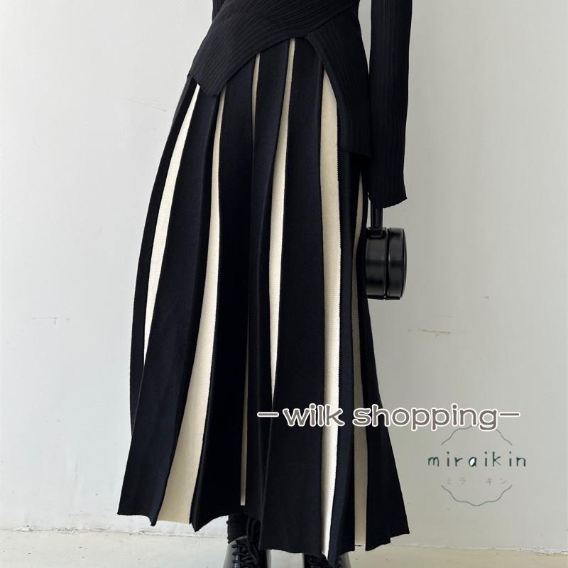 ロングスカート レディース ニットスカート 春秋冬 aラインスカート ウエストゴム カラー トレンド オシャレ感 スカート ボトムス 韓国風