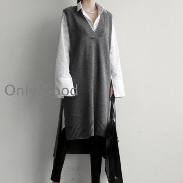 ニットベスト レディース 40代 50代 秋 冬 秋冬 無地 Vネック ノースリーブ ロング丈 ビスチェ トップス