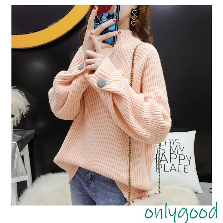 ニット レディース 秋冬 ニットセーター タートルネック ゆったり トップス セーター リブニット 無地 ..