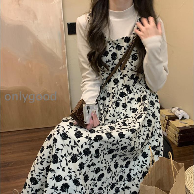 キャミソール花柄ワンピース子供の秋冬インナーボトムシックなロングスカートにコート2023新型