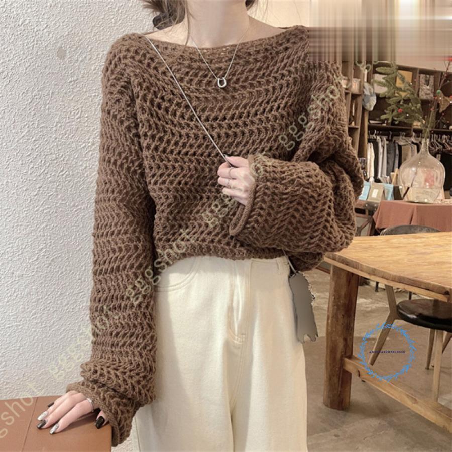 サマーニット レディース ニット 透かし彫り トップス 秋ニット メッシュ 薄手 長袖 ゆったり アウター 体型カバー セーター 日焼け止め服 紫外線対策