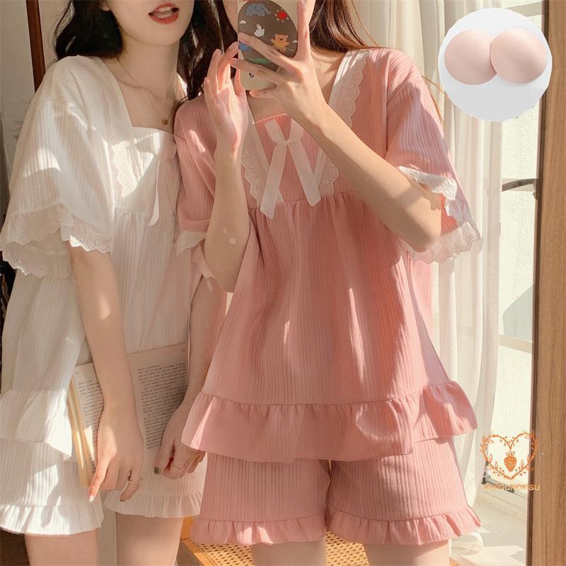 パジャマ ルームウェア セットアップ レディース 半袖 カップ付き ナイトウェア ショートパンツ パジャマ 可愛い 旅行 2点セット 夏 春 秋