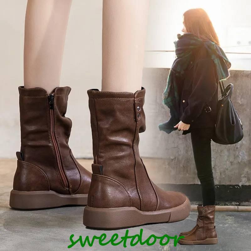 ショートブーツ レディース カジュアル ショート ブーツ ぺたんこ フラット ミドル ルーズ くしゅくし..