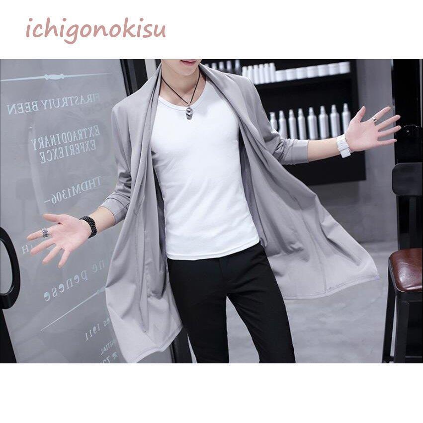 カーディガン メンズ パーカー ロング丈 薄手 無地 フード付き シンプル チェスター 長袖 体型カバー ..