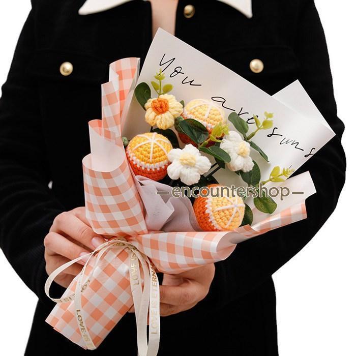 ニットブーケ かぎ針編み 果物 ミニブーケ 手作り花 フラワー 造花 可愛い 花束 毛糸