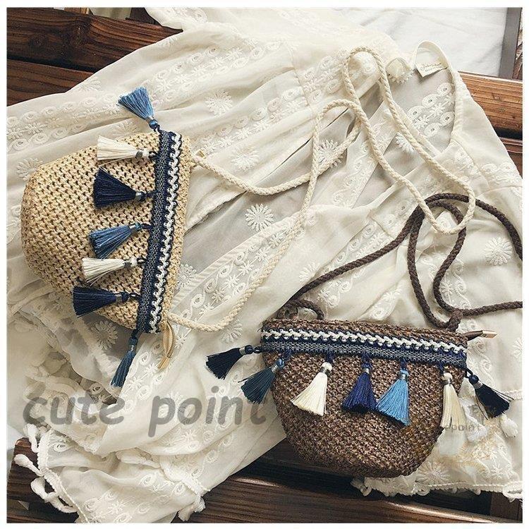 かごバッグ 籠バッグ カゴバック フリンジ ボヘミアン ハンドバッグ 編み