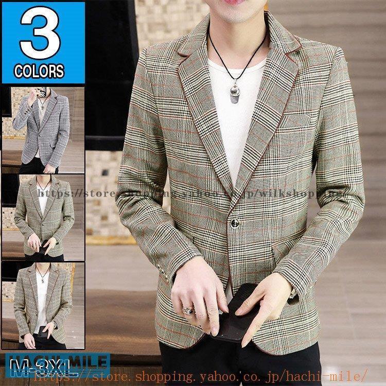 テーラードジャケット メンズ フォマール ビジネス チェック柄 ブレザー 紳士服 新生活 お兄系 就職 ス..