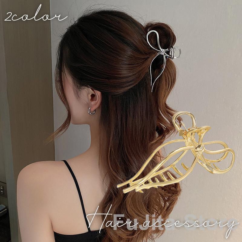樂天商城 - バンスクリップ ヘアクリップ レディース 女性 ヘアアクセサリー リボン風 金属製 髪飾り 髪留め 上品 大人かわいい エレガント シルバーカラー ゴ