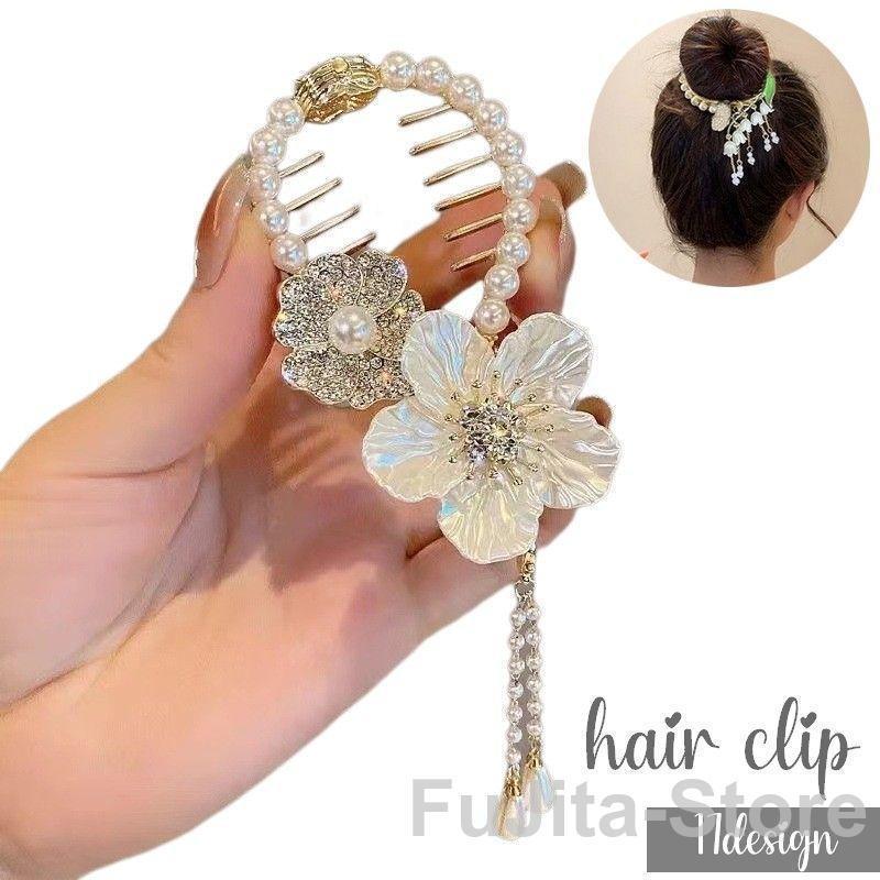 ヘアクリップ ヘアアクセサリー レディース パール調 フラワー ローズ バラ 花 蝶 お団子 シニヨン ヘアアレンジ メ…