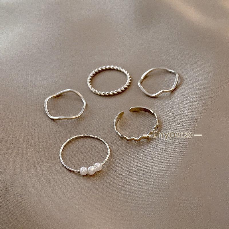 指輪 リング セットリング パール 華奢 ウェーブ シンプル レディース 大人 上品　重ね付け メンズ ファッションリング デザイン お揃い