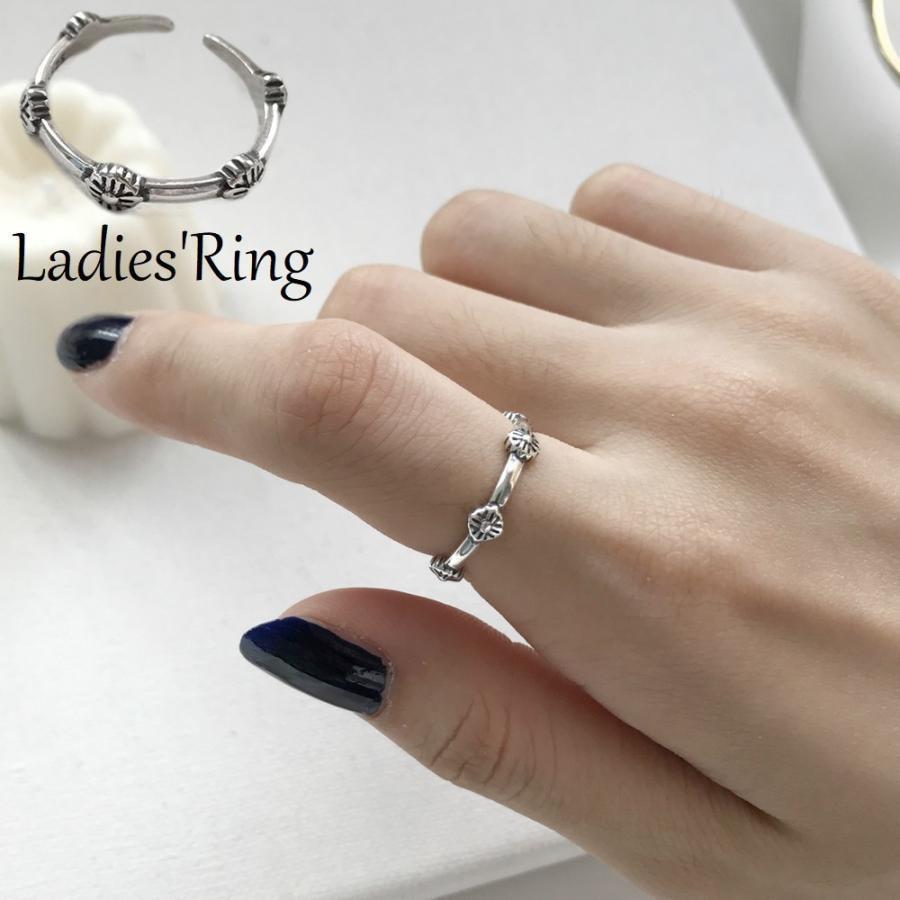 Other - オープンリング 指輪 レディース 女性 アクセサリー シルバー925 花 レトロ アンティーク調 ヴィンテージ風 シルバーカラー シンプル かわいい