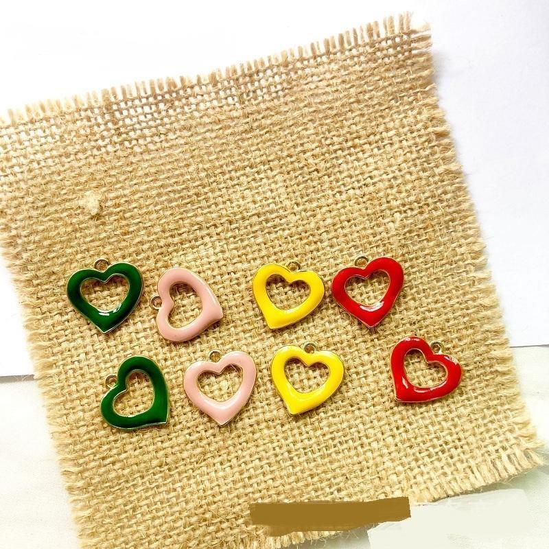 Key Holder - 【2ケ】ハート チャーム ピアス パーツ 空芯 金具パーツ マスクチャーム バッグチャーム キーホルダー カン付 18*18mm