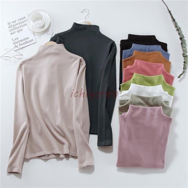 樂天商城 - Tシャツ 長袖 レディース スリムTシャツ 長袖Tシャツ 無地 ハーフハイネック タイトTシャツ アンダーウェア カットソー 重ね着 無地Tシャツ