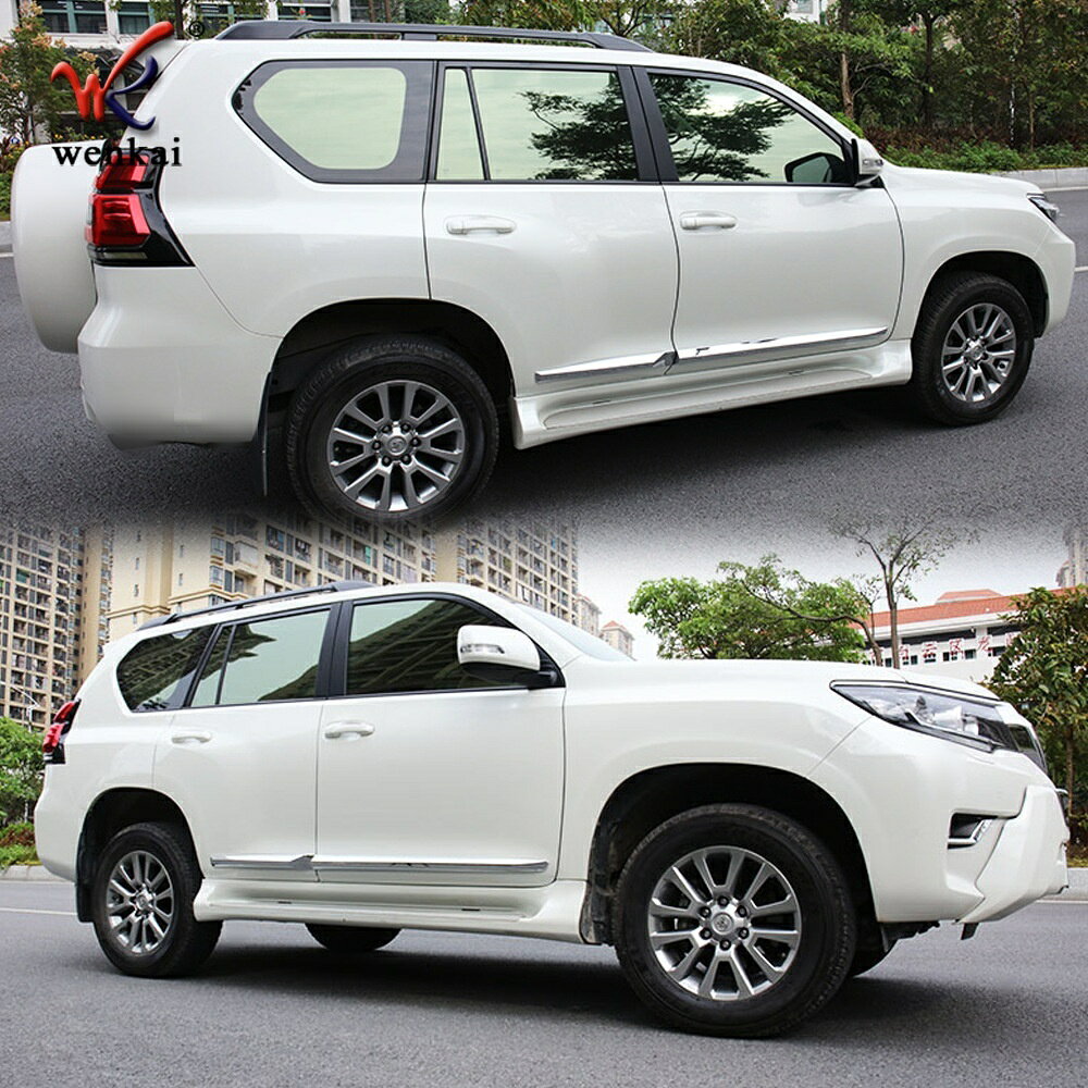 適合車種 型式：GDJ150W GRJ150W TRJ150W 対応年式：2004年9月〜現行 ◆カラー：ブラック ◆商品内容：4片装 ◆取付：両面テープ貼り付け（背面付属） ※貼り付け面を清掃・脱脂してからお貼りください。気温が15℃を下回る場合は、ドライヤー等であたためてから貼ると密着しやすくなります。 ランドクルーザープラド専用のドレスアップパーツです。