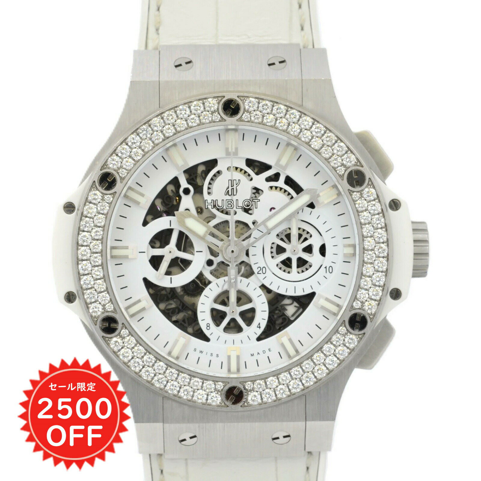 【マラソン限定2500円OFFクーポン&P2倍!】 HUBLOT ウブロ ビッグバン アエロバン メンズ腕時計 311.SE.2010.RW.1104.JSM12 ダイヤモンド AT/自動巻 ホワイト文字盤 ギフト プレゼント 【中古】【美品】
