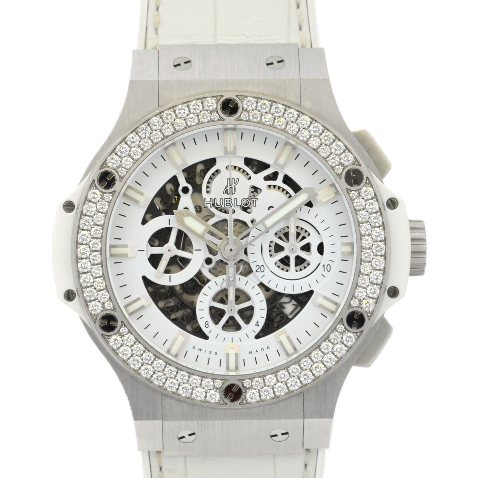 HUBLOT ウブロ ビッグバン アエロバン メンズ腕時計 311.SE.2010.RW.1104.JSM12 ダイヤモンド AT/自動巻 ホワイト文字盤 ギフト プレゼント 【中古】【美品】