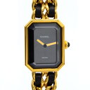 CHANEL シャネル プルミエール Mサイズ クォーツ レディース腕時計 GP×レザー 黒文字盤 ヴィンテージ 高級時計 【中古】 【美品】