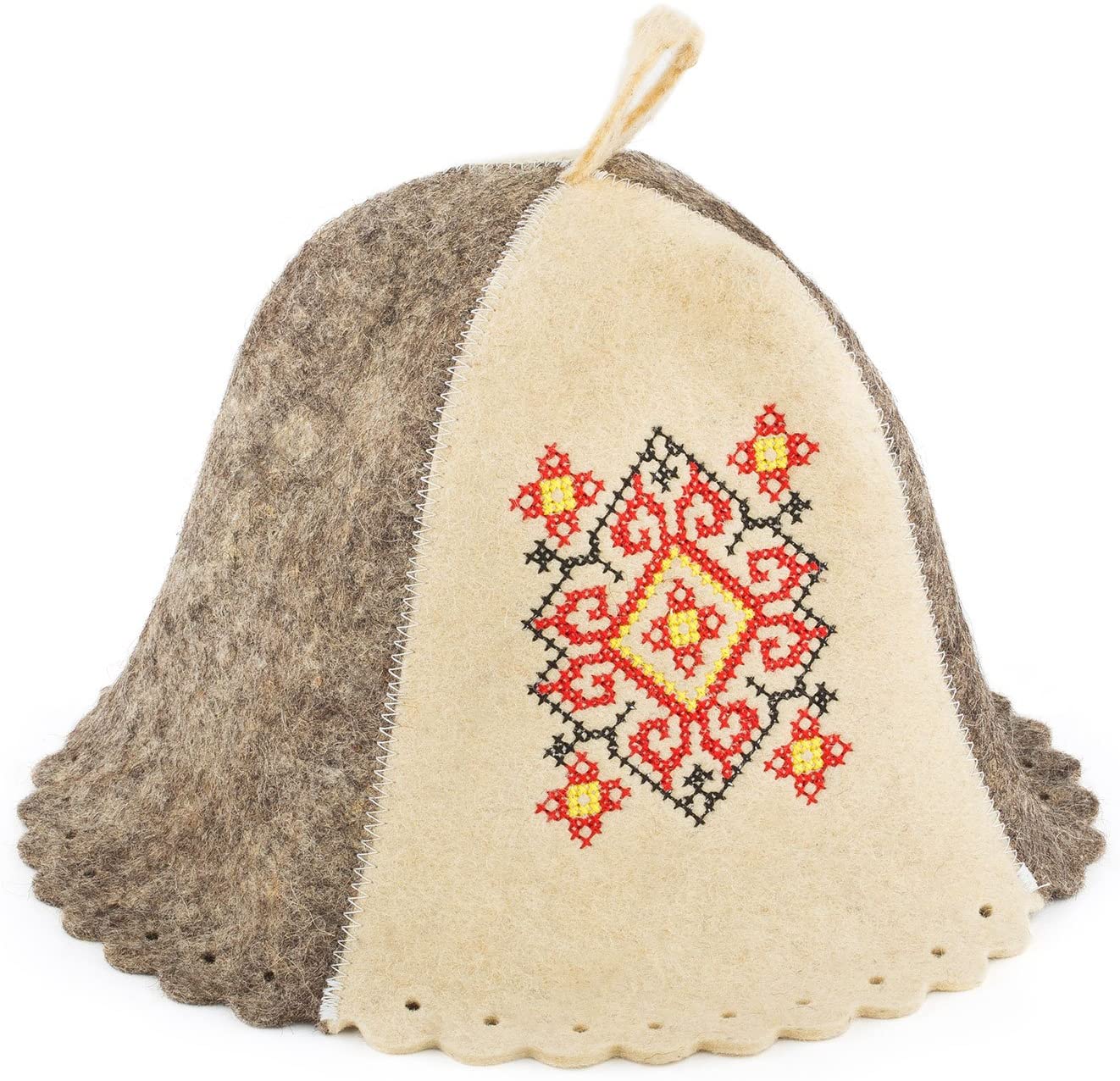 エデンウクライナウールサウナハットウクライナ刺繍-レッド/Eden Ukraine Wool Sauna Hat
