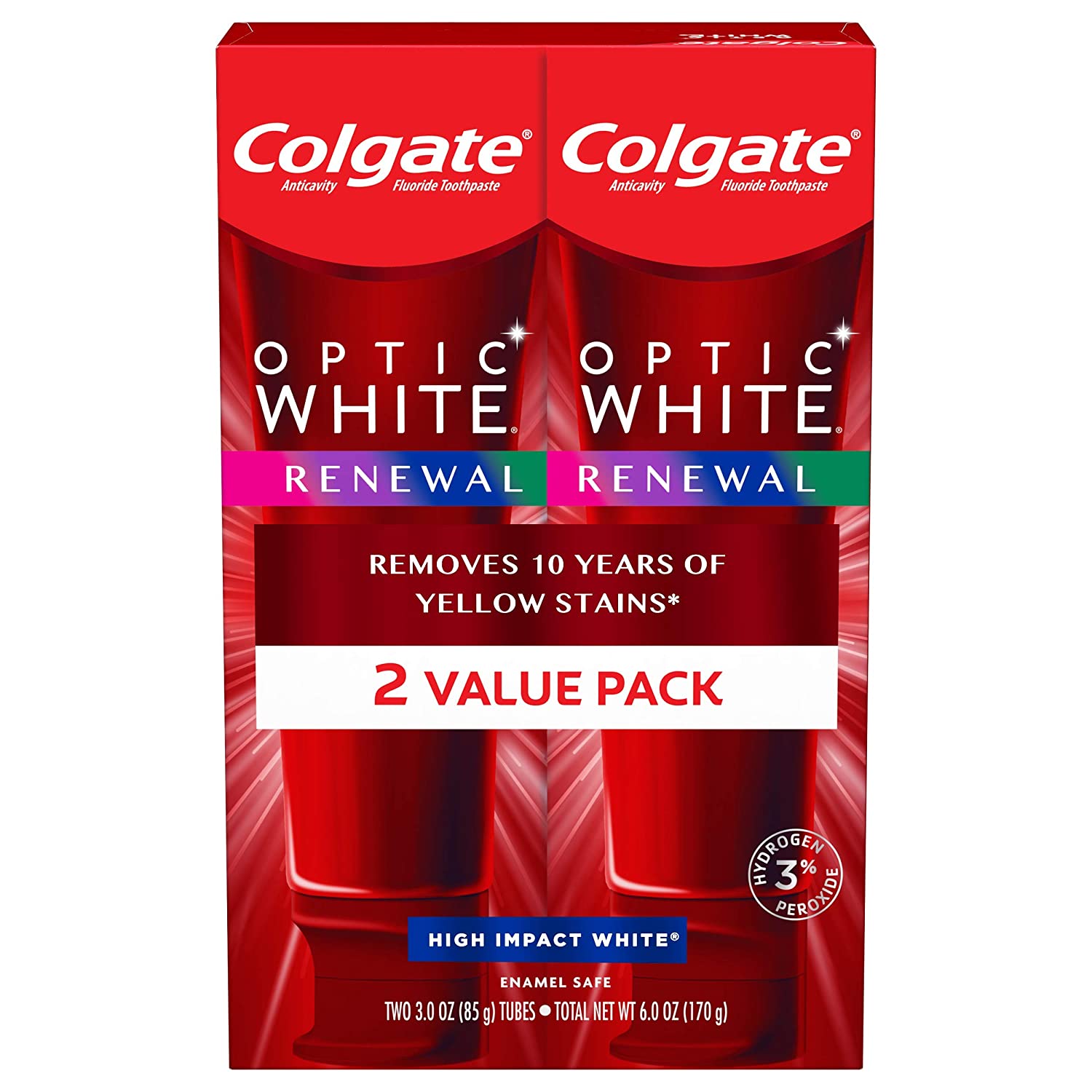 【送料無料/2個セット】コルゲートオプティックホワイトリニューアル歯磨き粉 ハイインパクトホワイト-（2パック）/Colgate Optic White Renewal